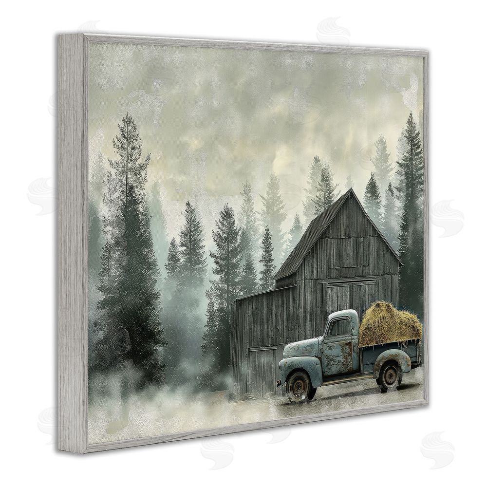 Imagine It Images Vintage Pickup at Misty Barn Gray Framed Giclee Wall Art Print