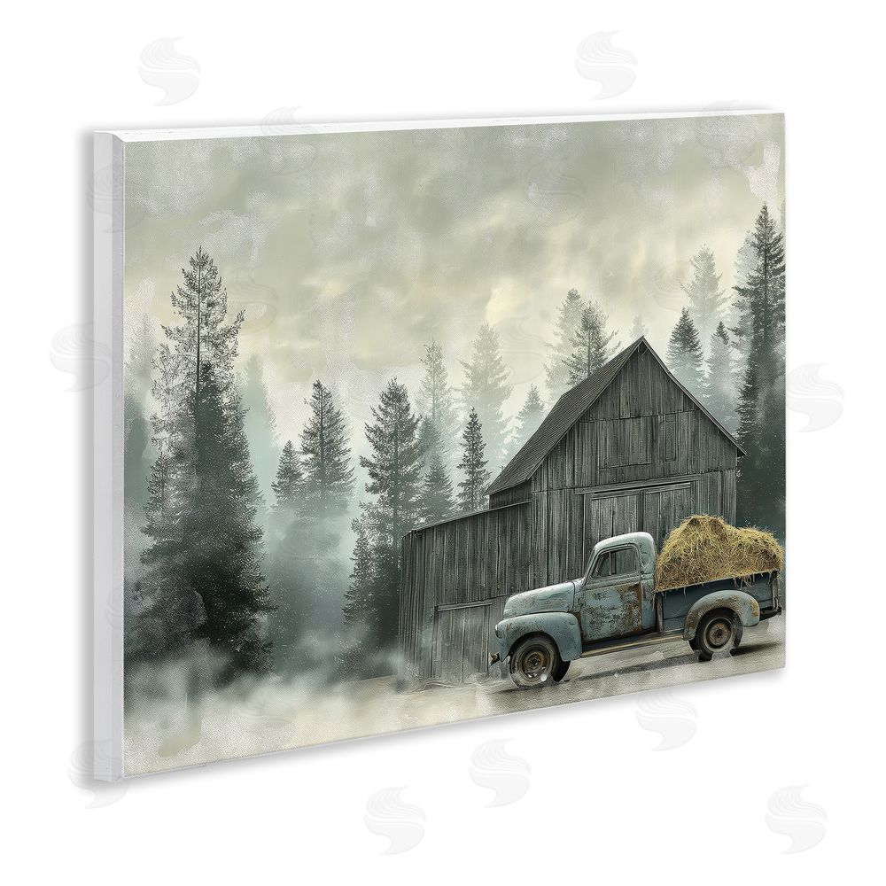 Imagine It Images Vintage Pickup at Misty Barn Wooden Wall Plaque Art Print