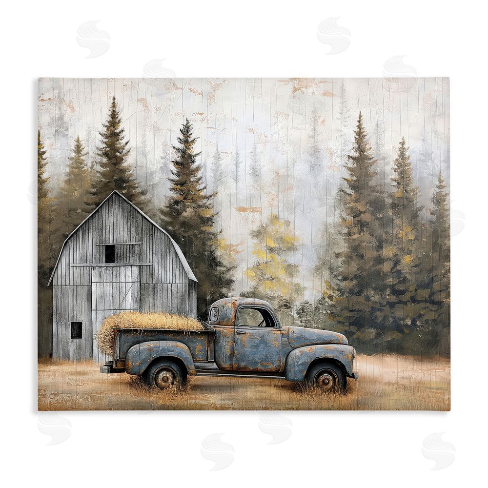 Imagine It Images Autumn Barn & Pine Forest Stretched Canvas Wall Art Print