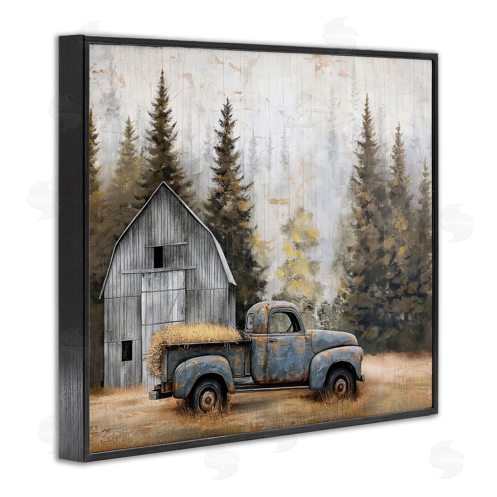 Imagine It Images Autumn Barn & Pine Forest Black Framed Giclee Wall Art Print