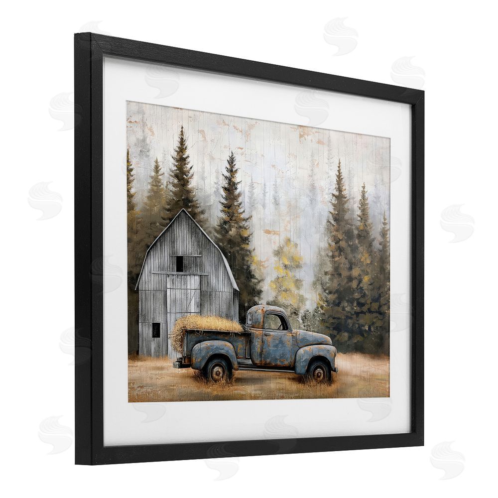 Imagine It Images Autumn Barn & Pine Forest Black Framed Print Under Glass Wall Art