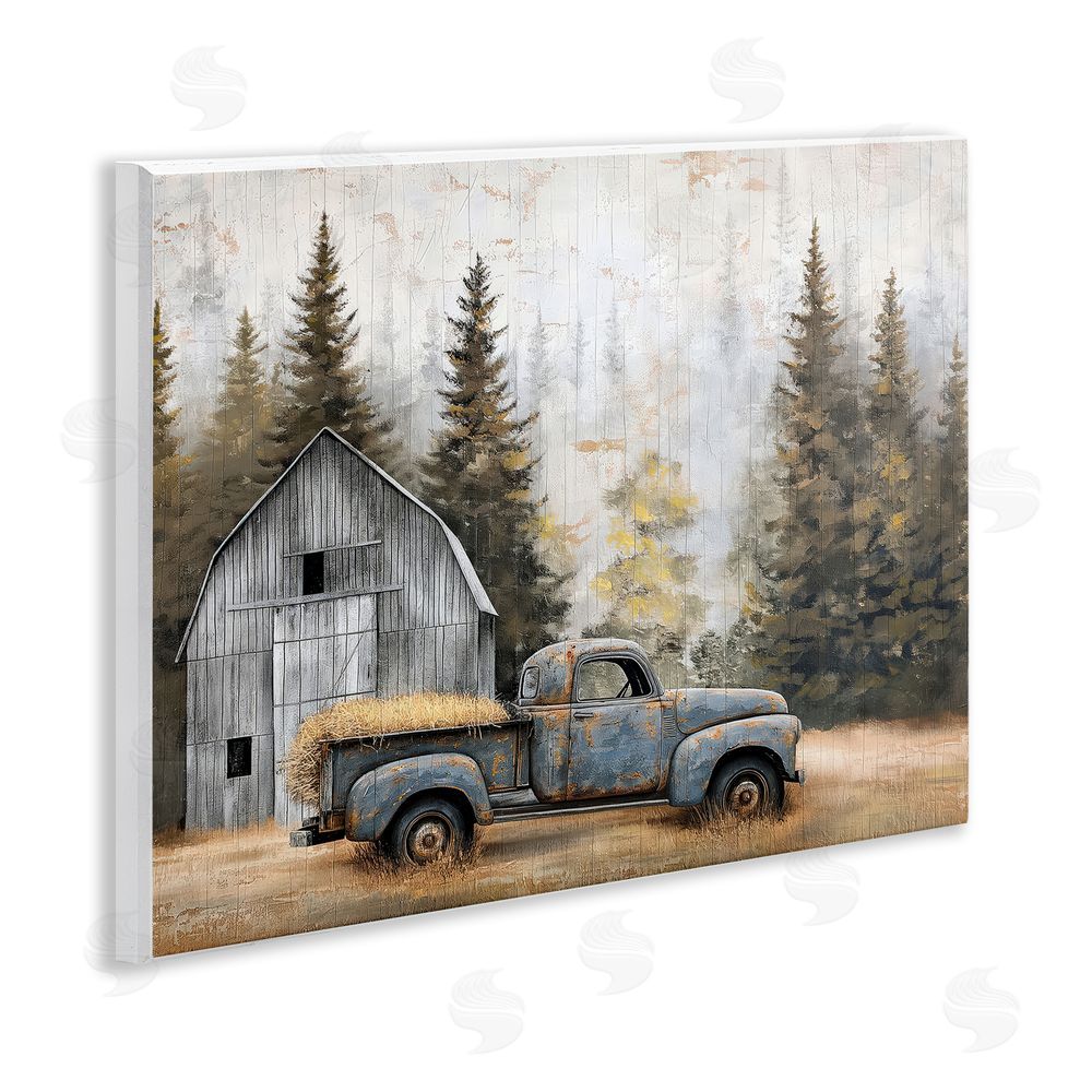 Imagine It Images Autumn Barn & Pine Forest Wooden Wall Plaque Art Print