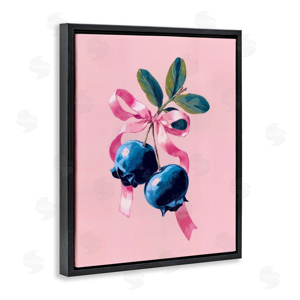 Imagine It Images Blueberry Branch with Pink Bow Black Floating Frame Canvas Wall Art Print