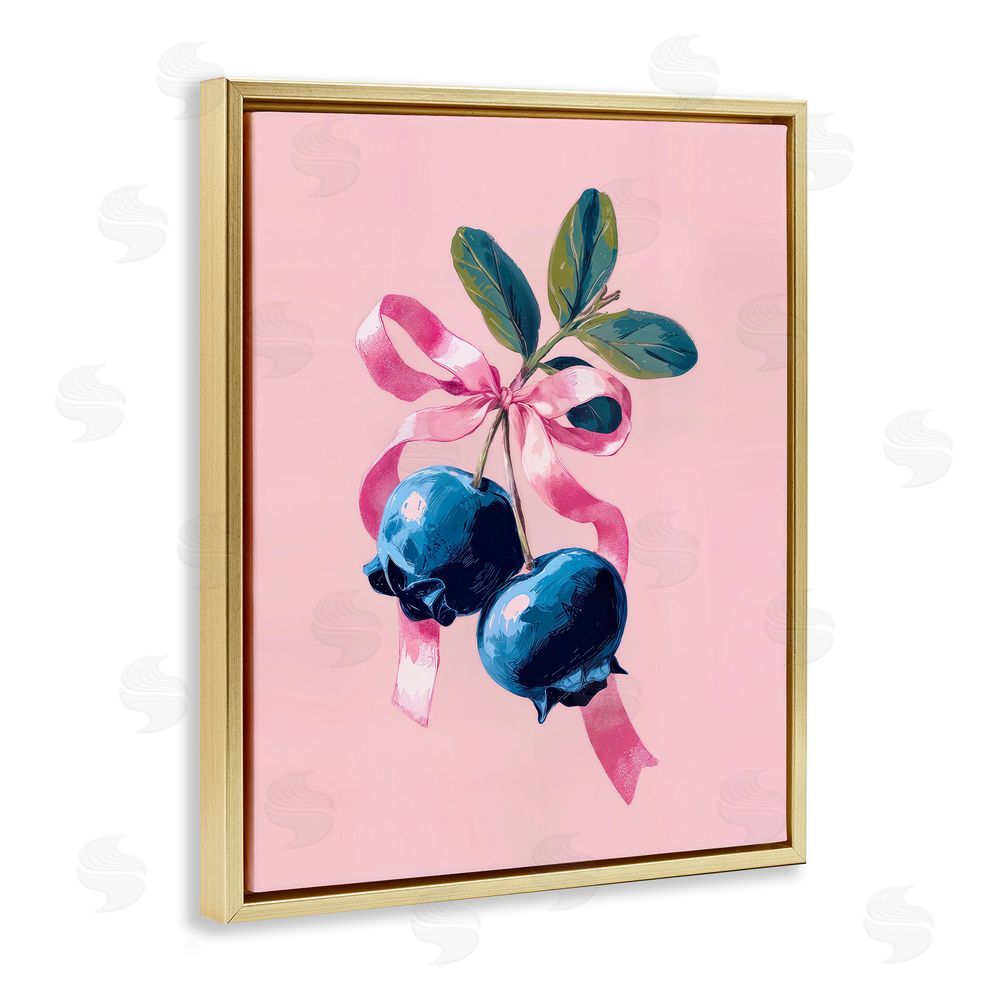 Imagine It Images Blueberry Branch with Pink Bow Gold Floating Frame Canvas Wall Art Print