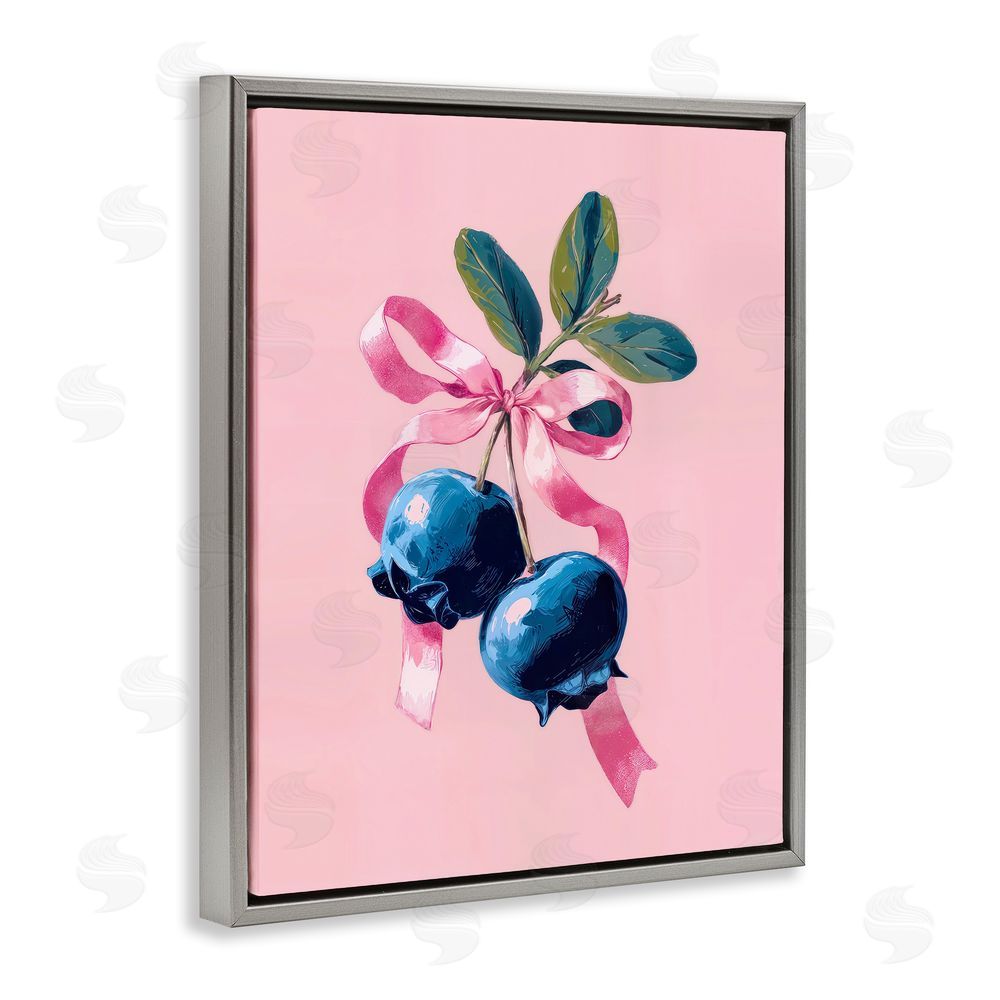 Imagine It Images Blueberry Branch with Pink Bow Gray Floating Frame Canvas Wall Art Print
