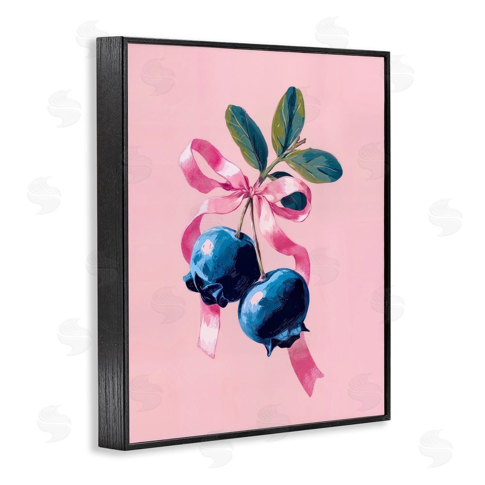 Imagine It Images Blueberry Branch with Pink Bow Black Framed Giclee Wall Art Print