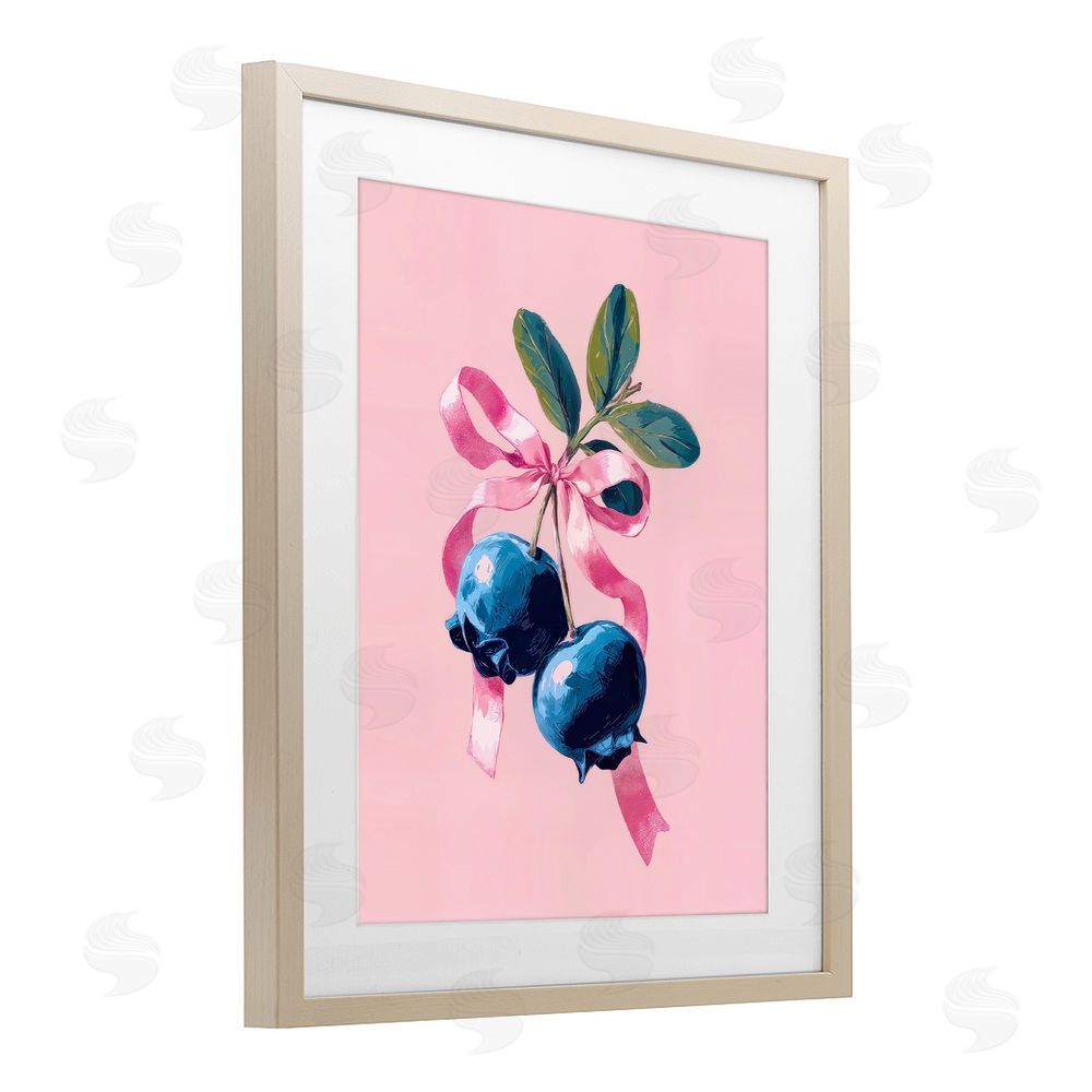 Imagine It Images Blueberry Branch with Pink Bow Brown Framed Print Under Glass Wall Art