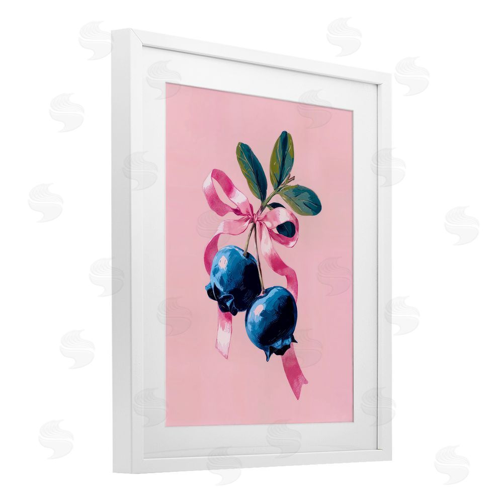Imagine It Images Blueberry Branch with Pink Bow White Framed Print Under Glass Wall Art