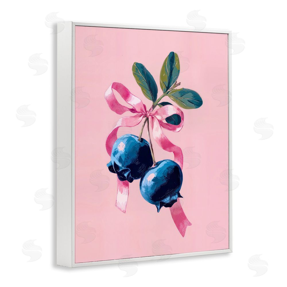 Imagine It Images Blueberry Branch with Pink Bow White Framed Giclee Wall Art Print