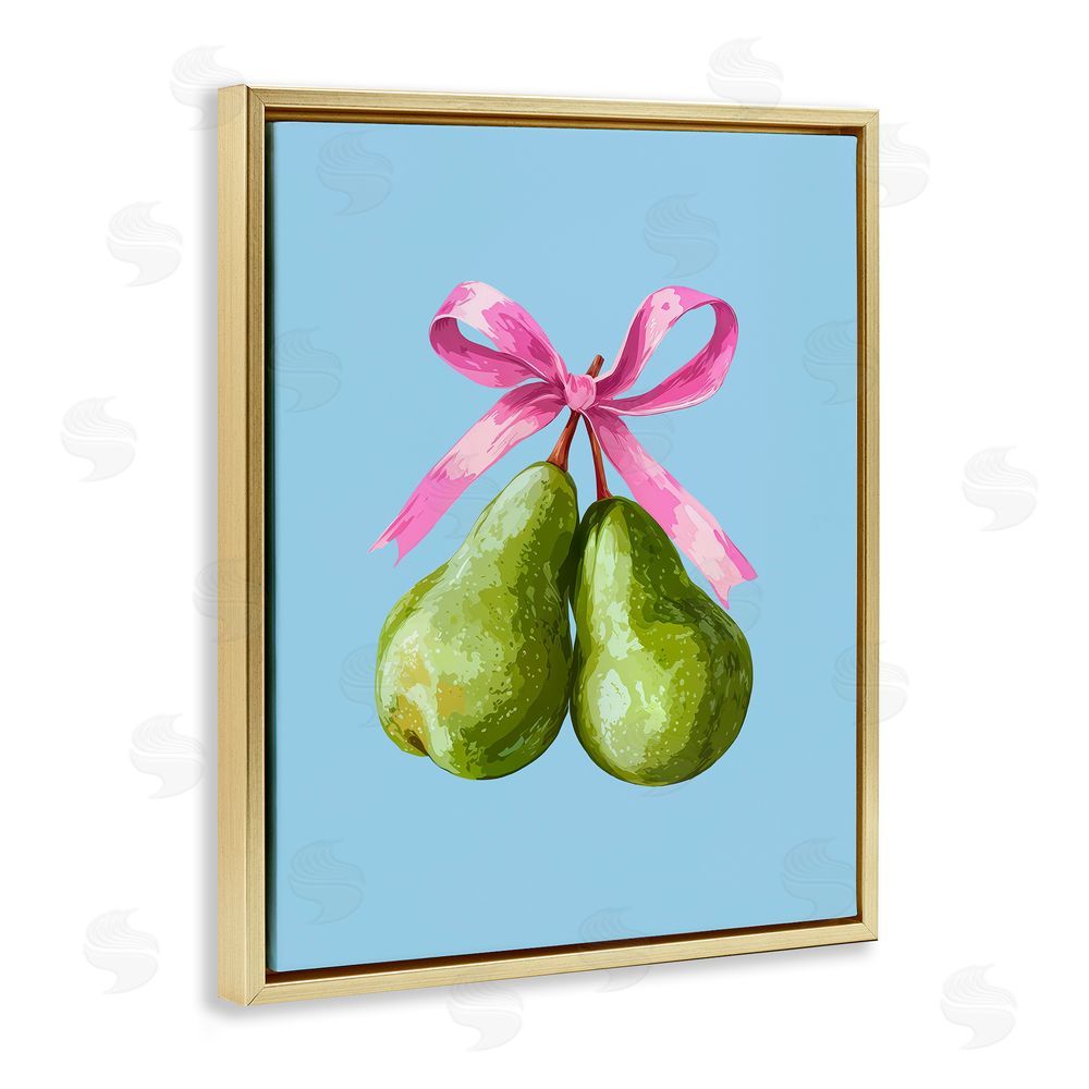 Imagine It Images Twin Pears with Ribbon Gold Floating Frame Canvas Wall Art Print