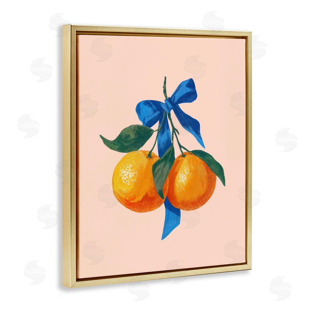 Imagine It Images Two Oranges with Blue Bow Gold Floating Frame Canvas Wall Art Print