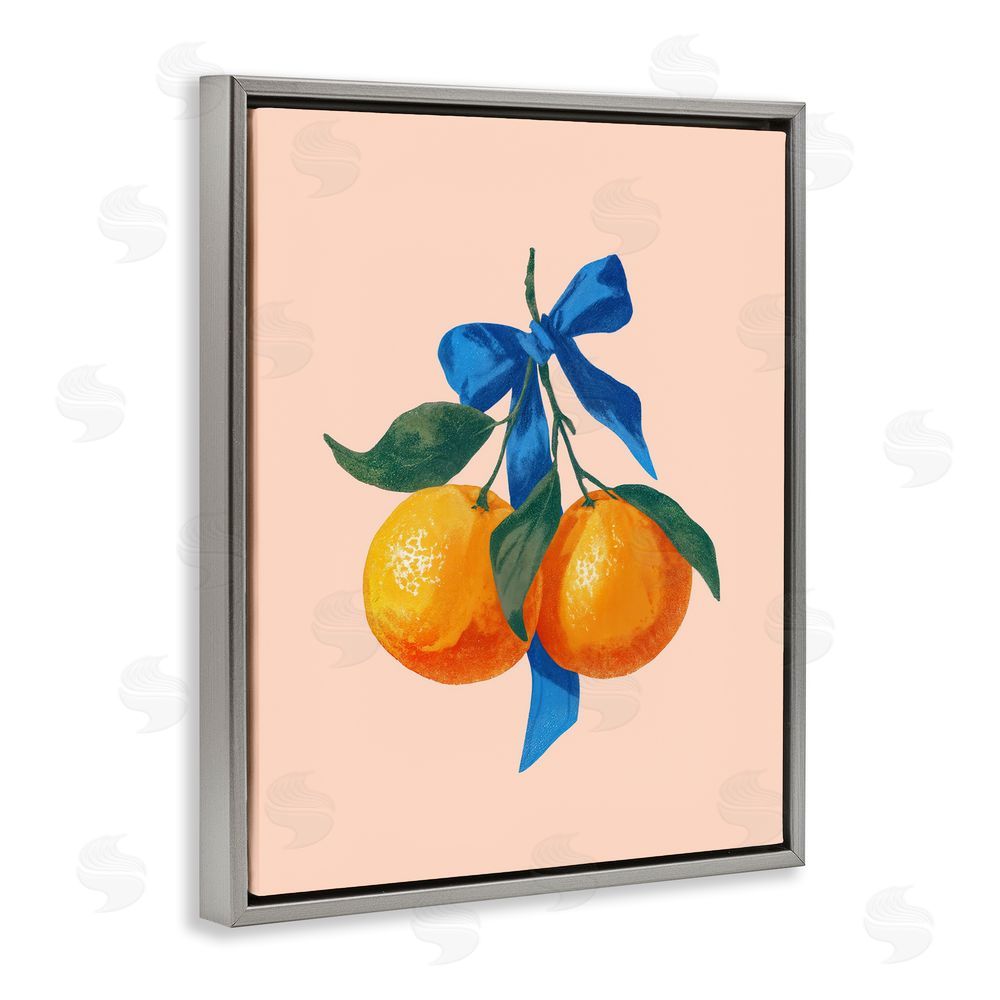 Imagine It Images Two Oranges with Blue Bow Gray Floating Frame Canvas Wall Art Print