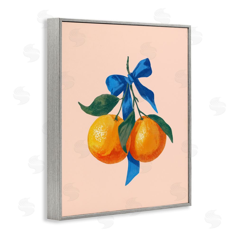 Imagine It Images Two Oranges with Blue Bow Gray Framed Giclee Wall Art Print