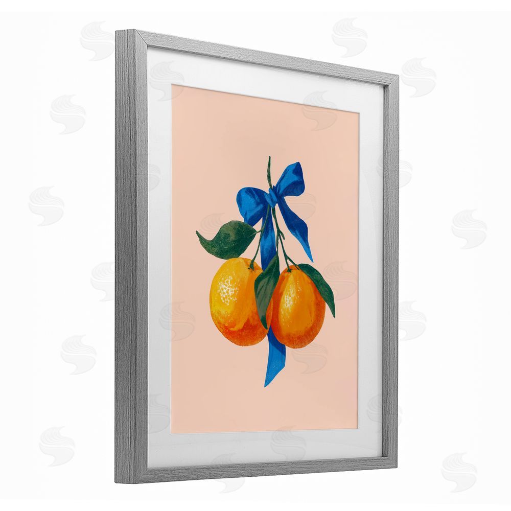 Imagine It Images Two Oranges with Blue Bow Gray Framed Print Under Glass Wall Art