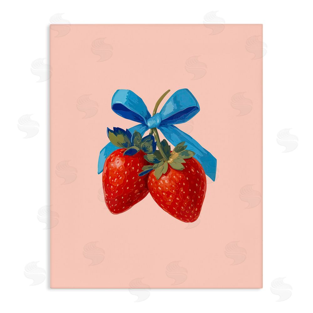 Imagine It Images Strawberry Pair with Blue Bow Stretched Canvas Wall Art Print