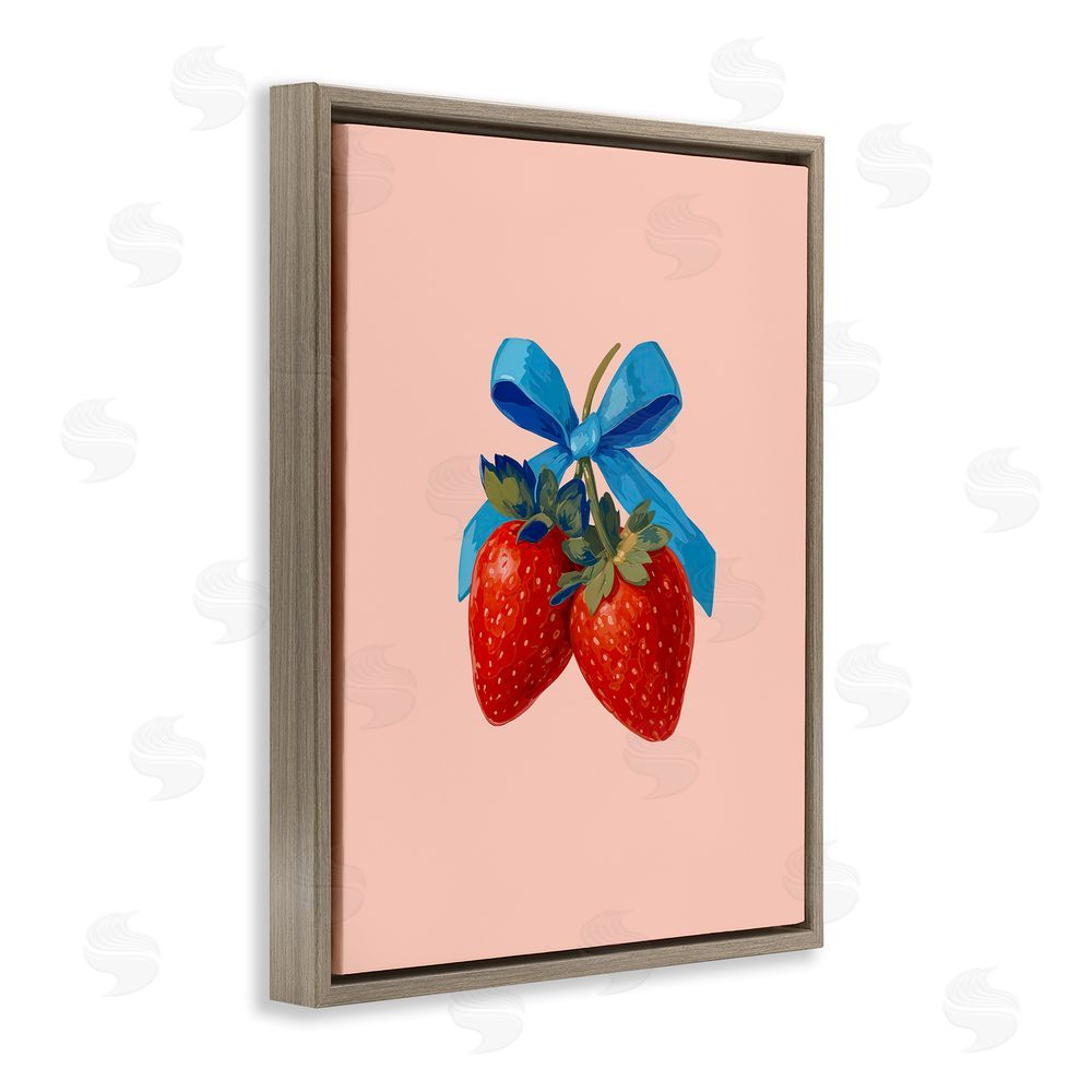 Imagine It Images Strawberry Pair with Blue Bow Brown Floating Frame Canvas Wall Art Print