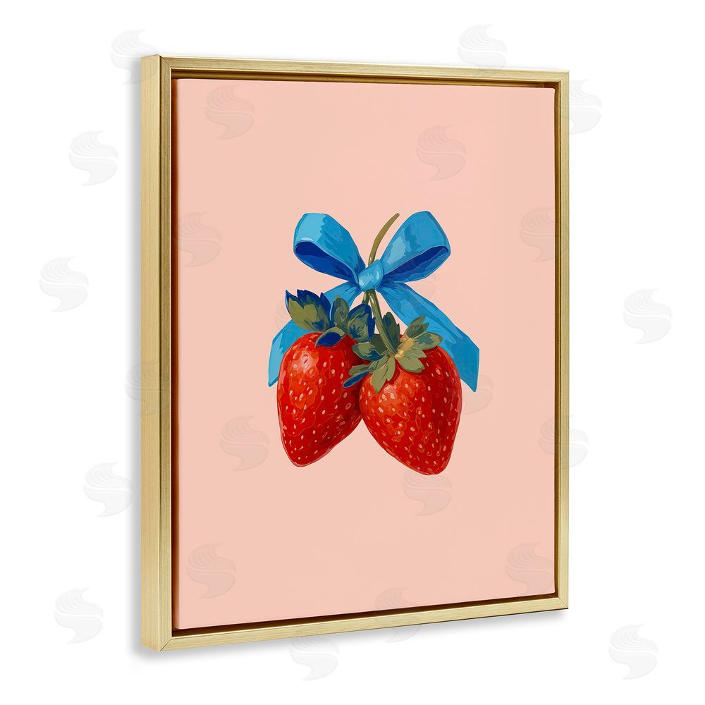Imagine It Images Strawberry Pair with Blue Bow Gold Floating Frame Canvas Wall Art Print