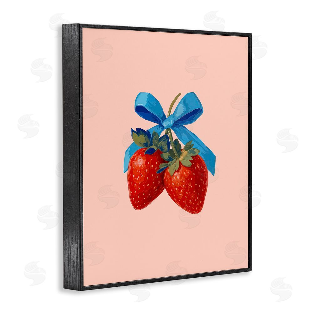 Imagine It Images Strawberry Pair with Blue Bow Black Framed Giclee Wall Art Print