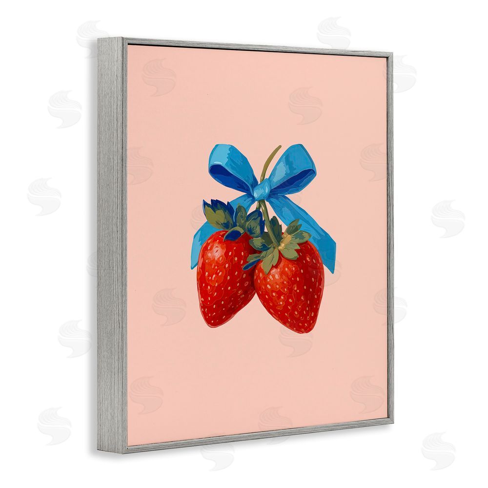 Imagine It Images Strawberry Pair with Blue Bow Gray Framed Giclee Wall Art Print