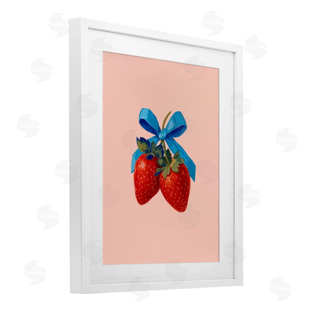 Imagine It Images Strawberry Pair with Blue Bow White Framed Print Under Glass Wall Art