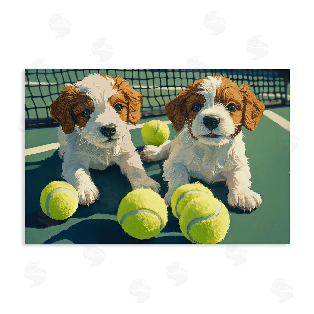 Imagine It Images Playful Puppies with Tennis Balls Stretched Canvas Wall Art Print