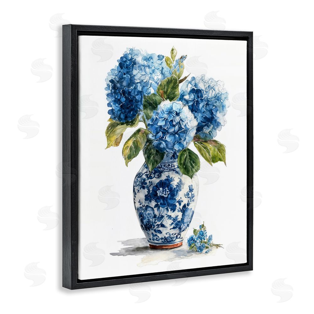 Imagine It Images Porcelain Vase with Hydrangea Bouquet Black Floating Frame Canvas Wall Art Print