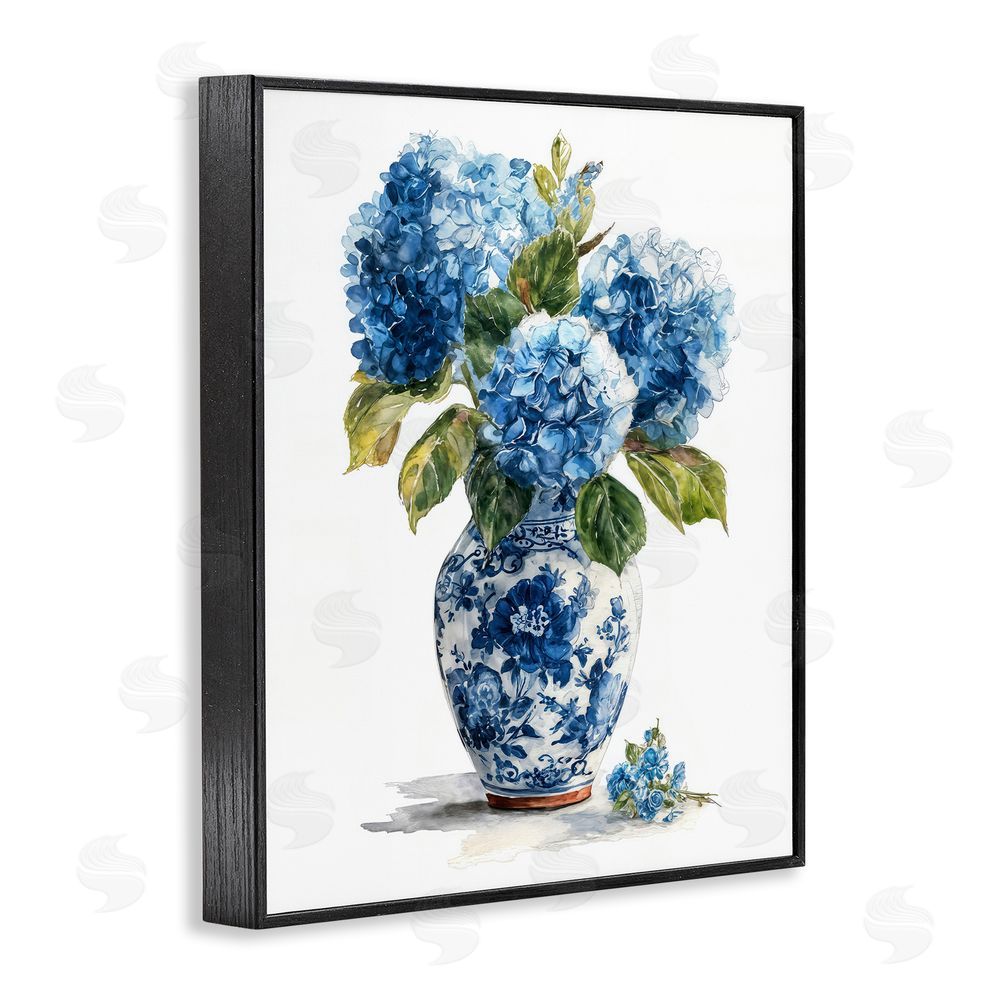 Imagine It Images Porcelain Vase with Hydrangea Bouquet Black Framed Giclee Wall Art Print