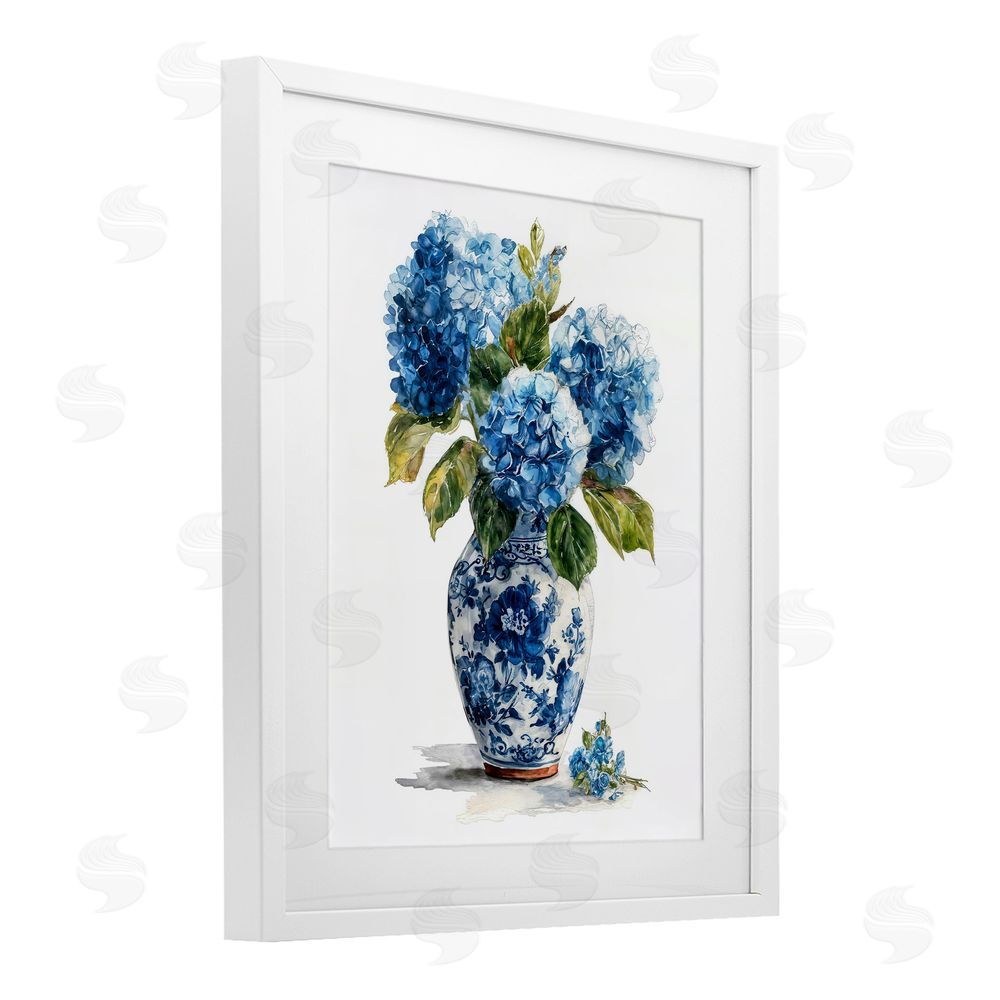 Imagine It Images Porcelain Vase with Hydrangea Bouquet White Framed Print Under Glass Wall Art