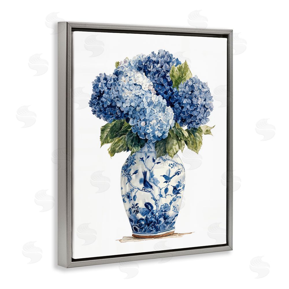 Imagine It Images Blue Hydrangeas in Porcelain Gray Floating Frame Canvas Wall Art Print