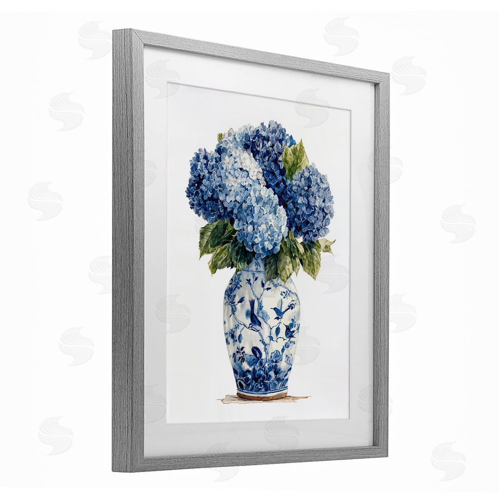 Imagine It Images Blue Hydrangeas in Porcelain Gray Framed Print Under Glass Wall Art