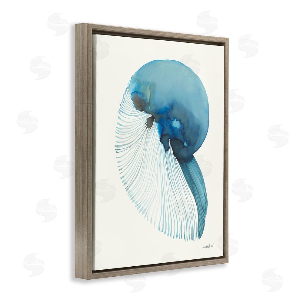 Danhui Nai Blue Shadowed Nautilus Brown Floating Frame Canvas Wall Art Print