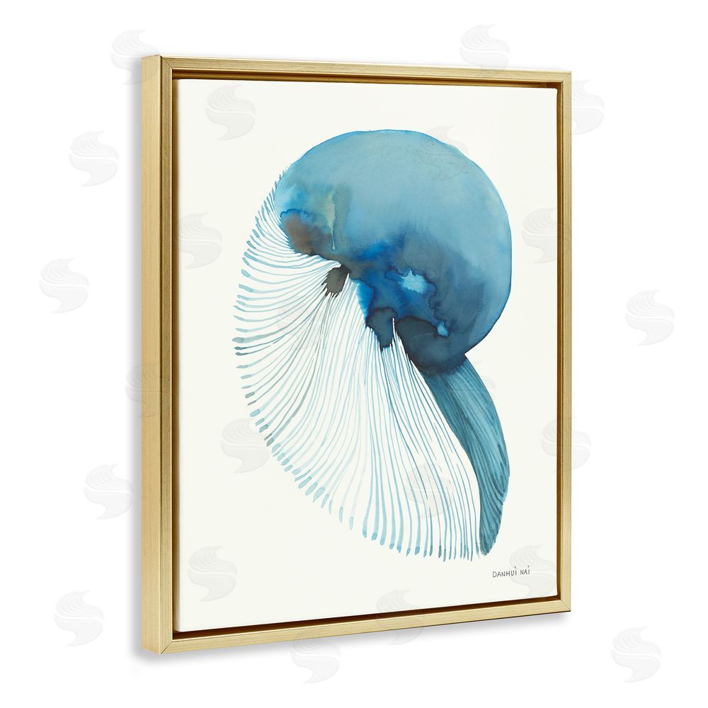 Danhui Nai Blue Shadowed Nautilus Gold Floating Frame Canvas Wall Art Print