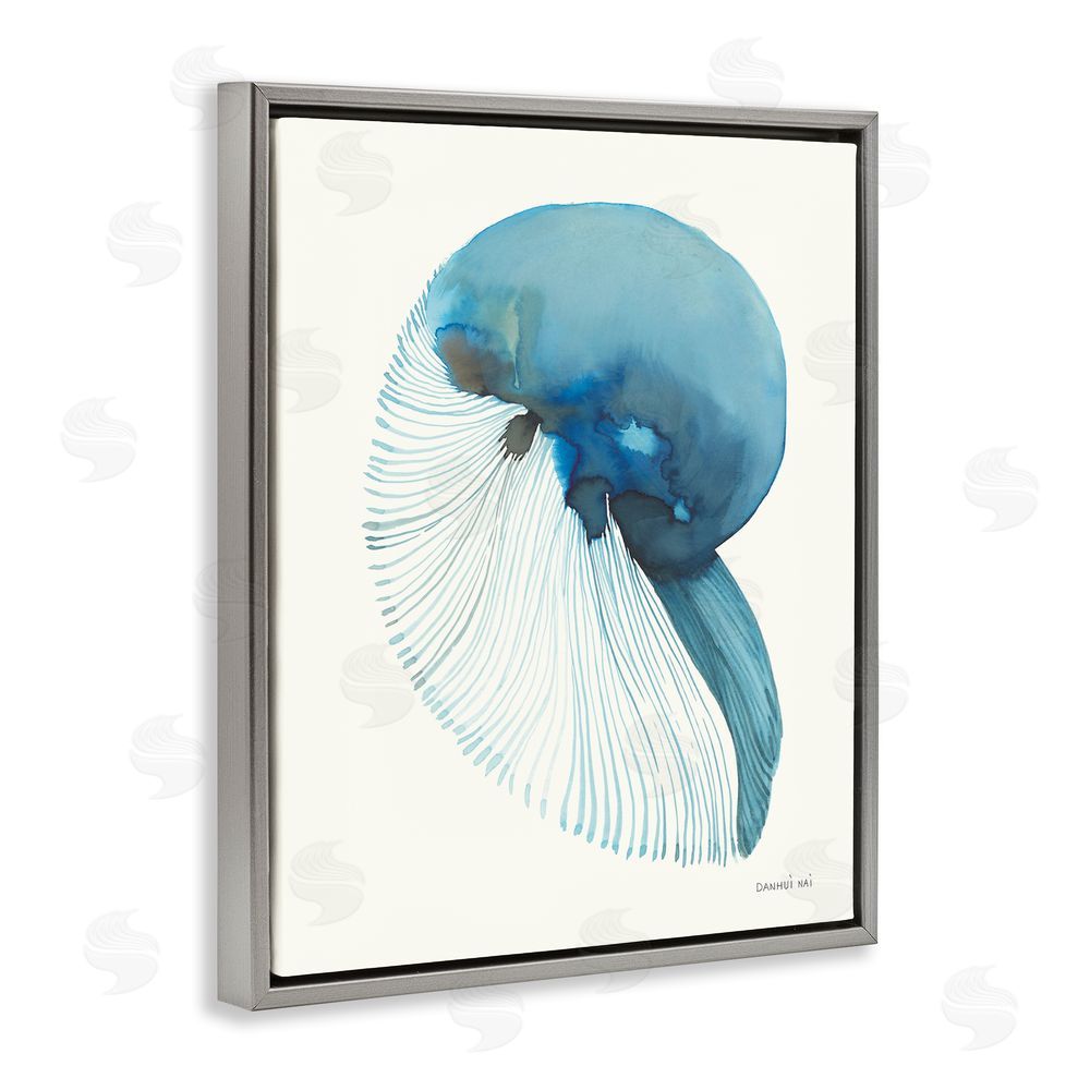 Danhui Nai Blue Shadowed Nautilus Gray Floating Frame Canvas Wall Art Print