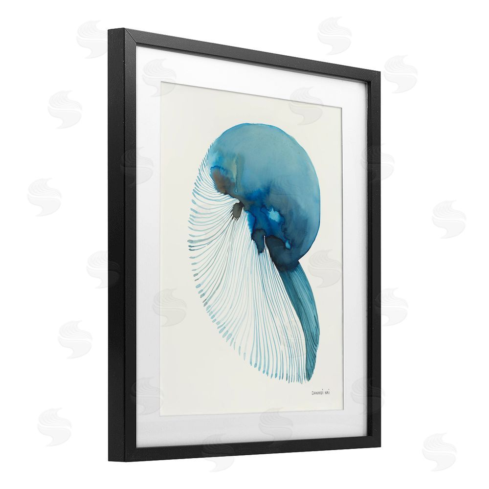 Danhui Nai Blue Shadowed Nautilus Black Framed Print Under Glass Wall Art