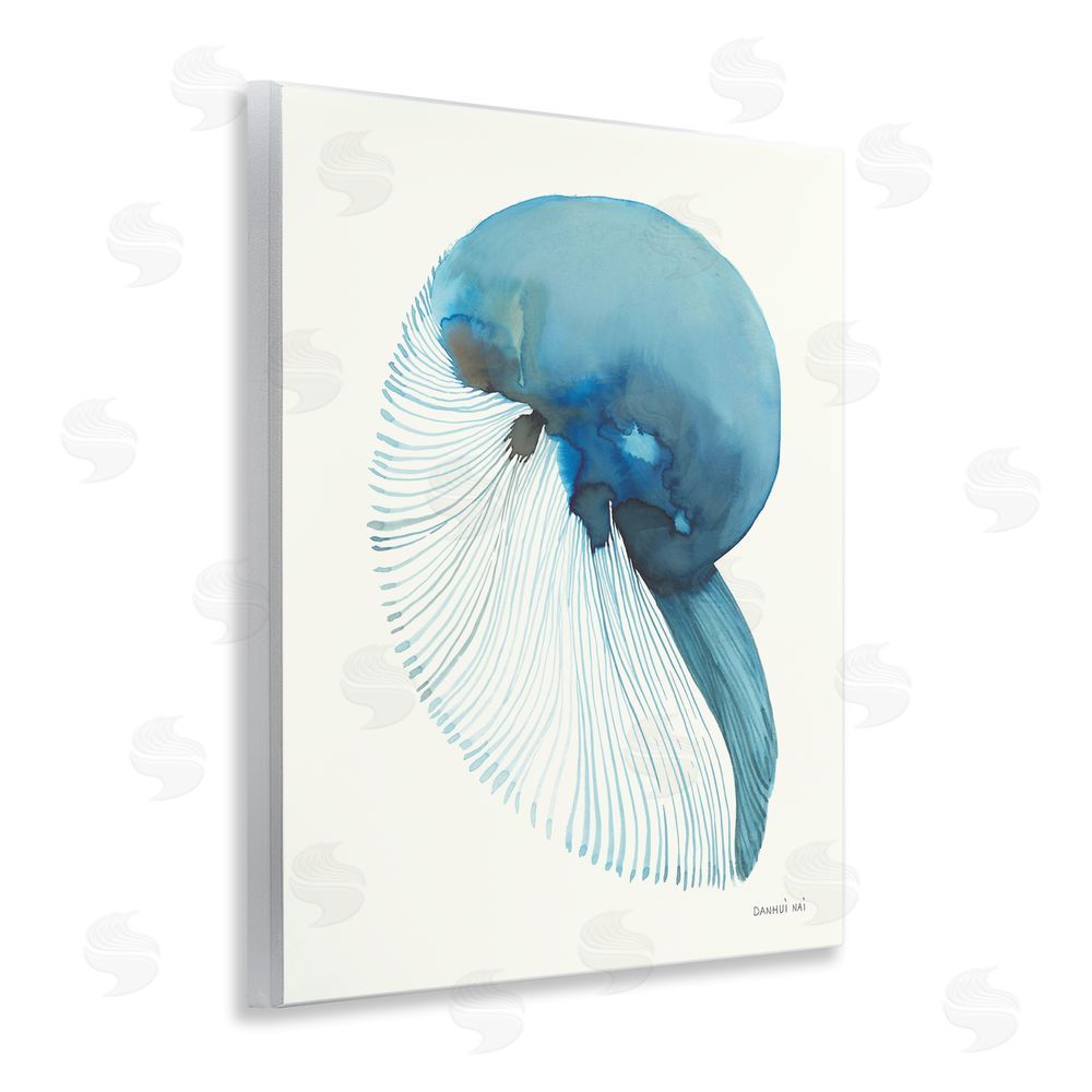 Danhui Nai Blue Shadowed Nautilus Wooden Wall Plaque Art Print