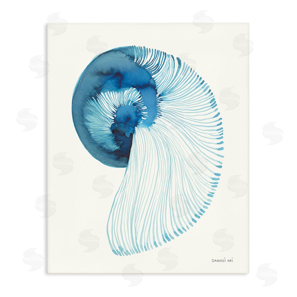 Danhui Nai Blue Watercolor Nautilus Stretched Canvas Wall Art Print