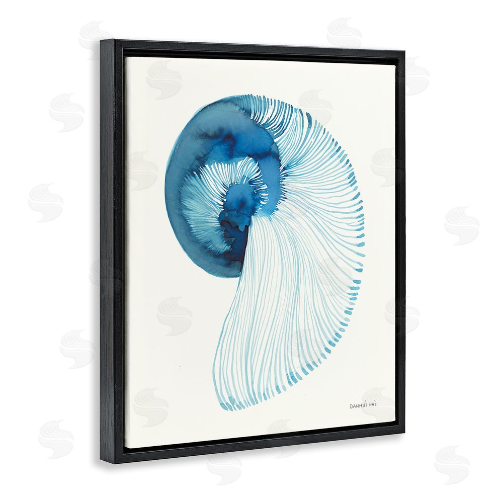 Danhui Nai Blue Watercolor Nautilus Black Floating Frame Canvas Wall Art Print