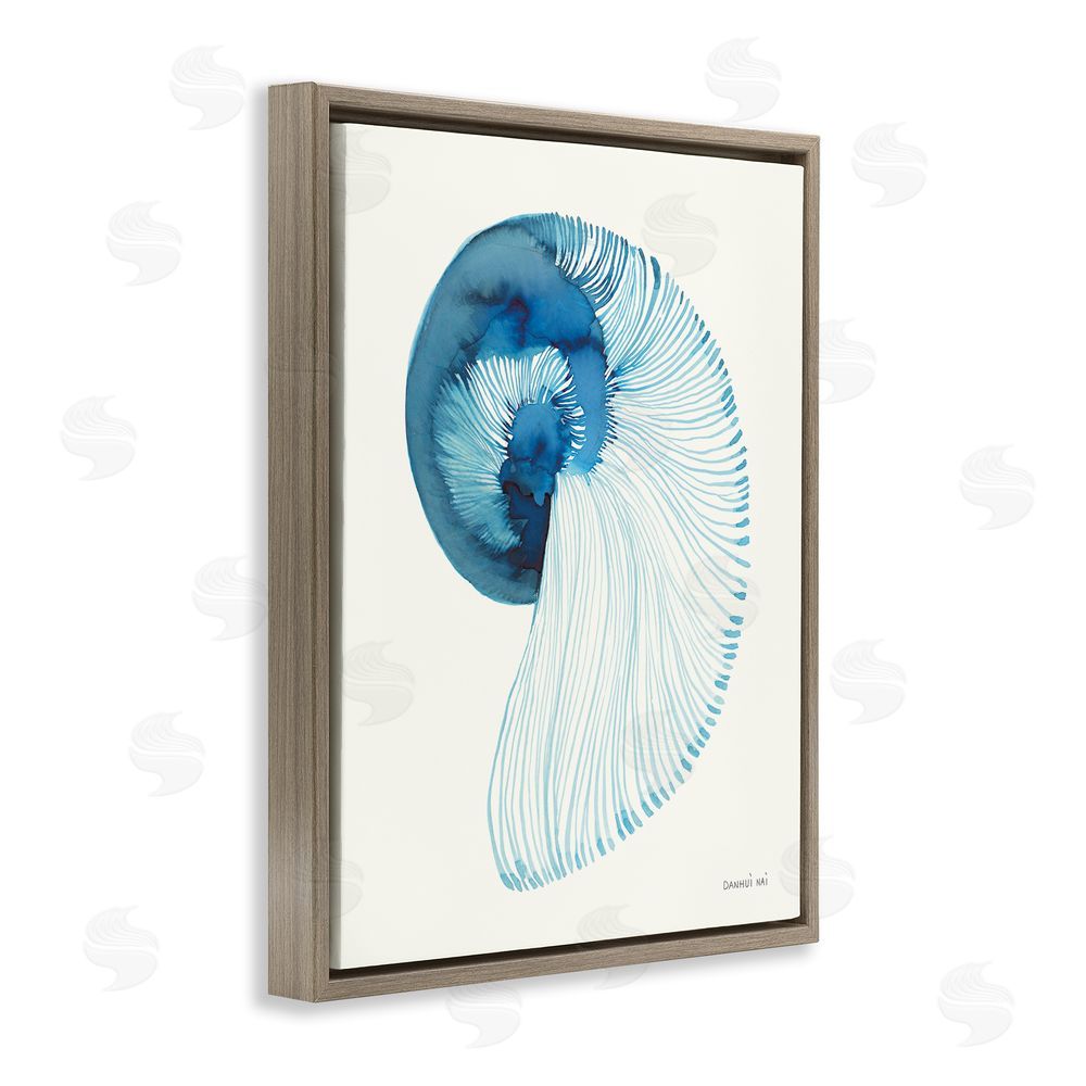 Danhui Nai Blue Watercolor Nautilus Brown Floating Frame Canvas Wall Art Print