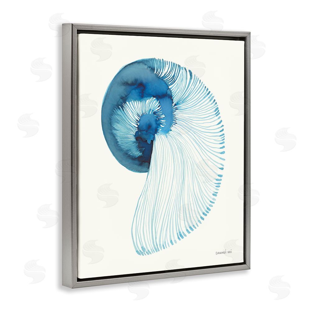 Danhui Nai Blue Watercolor Nautilus Gray Floating Frame Canvas Wall Art Print