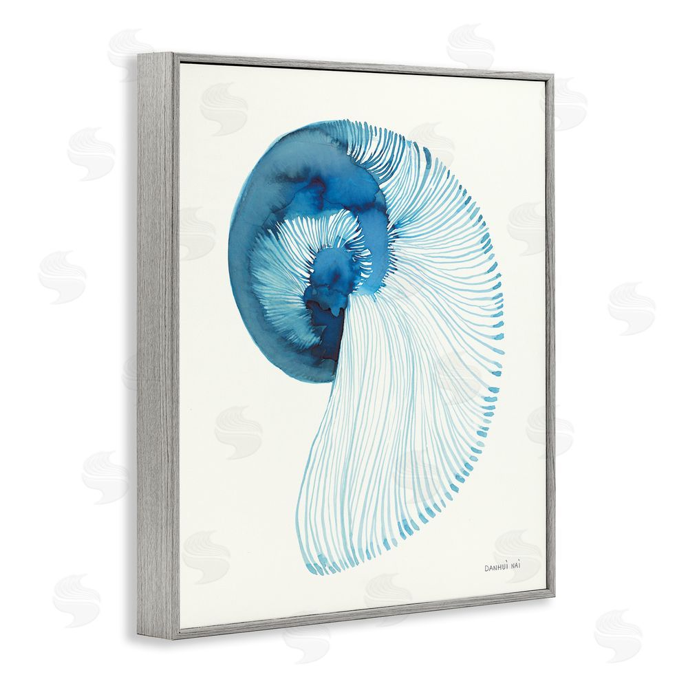 Danhui Nai Blue Watercolor Nautilus Gray Framed Giclee Wall Art Print