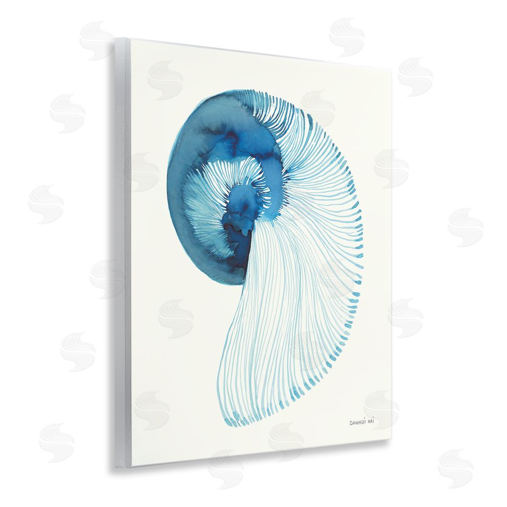 Danhui Nai Blue Watercolor Nautilus Wooden Wall Plaque Art Print