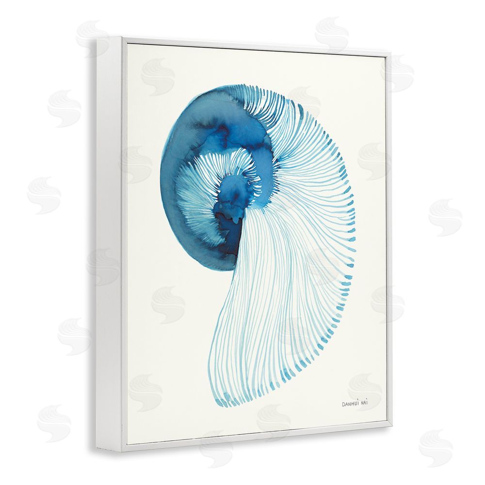 Danhui Nai Blue Watercolor Nautilus White Framed Giclee Wall Art Print