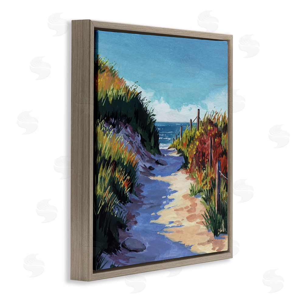 Kate Jarvik Birch Breezy Beach Pathway Brown Floating Frame Canvas Wall Art Print