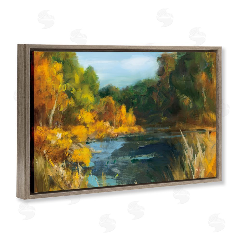 Danhui Nai Autumn River Bend Abstract Brown Floating Frame Stretched Canvas Wall Art Print
