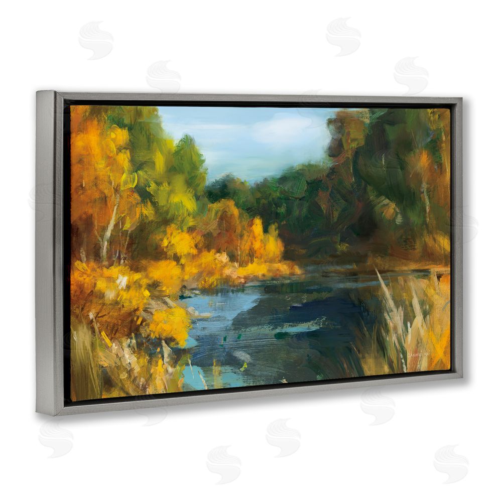Danhui Nai Autumn River Bend Abstract Gray Floating Frame Stretched Canvas Wall Art Print