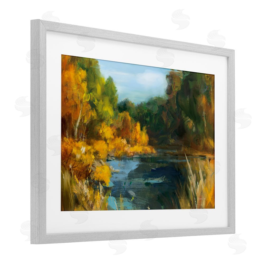 Danhui Nai Autumn River Bend Abstract Gray Framed Print Under Glass with Matting Wall Art