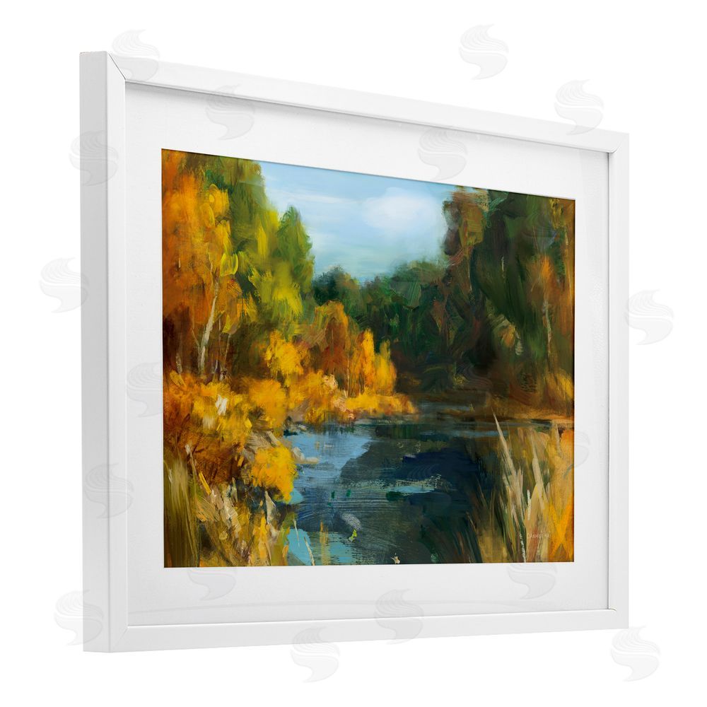 Danhui Nai Autumn River Bend Abstract White Framed Print Under Glass with Matting Wall Art