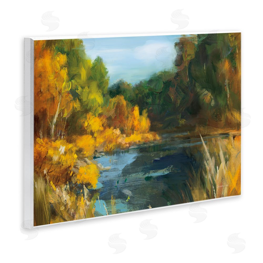 Danhui Nai Autumn River Bend Abstract Wall Plaque Art Print with White Foil Wrap