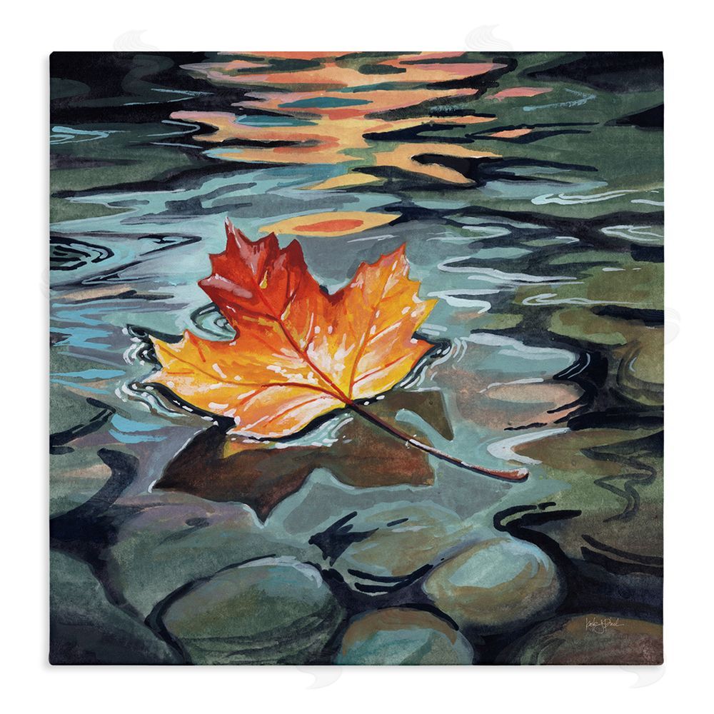 Kate Jarvik Birch Maple Leaf Floating in Stream Stretched Canvas Wall Art