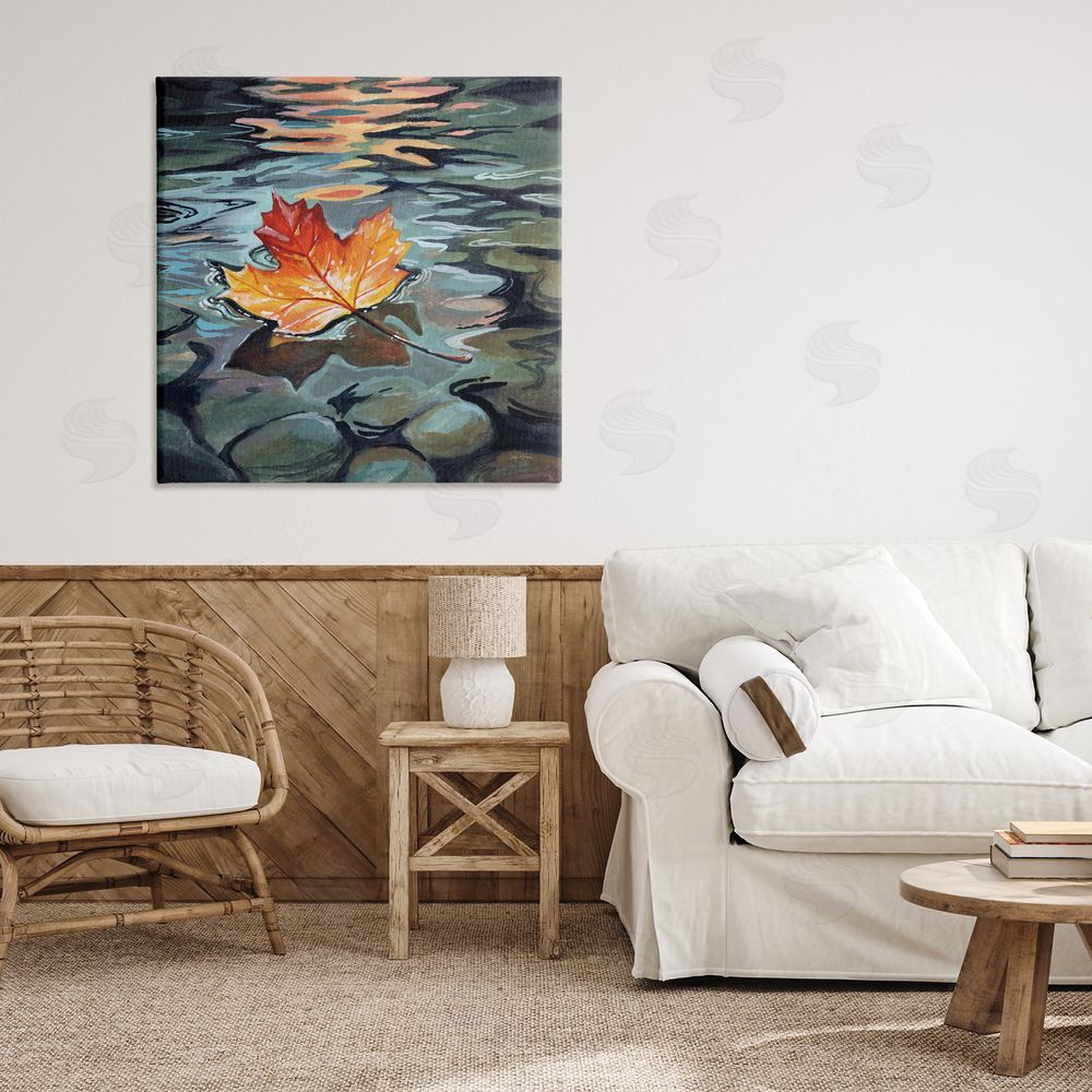 Kate Jarvik Birch Maple Leaf Floating in Stream Stretched Canvas Wall Art in Room